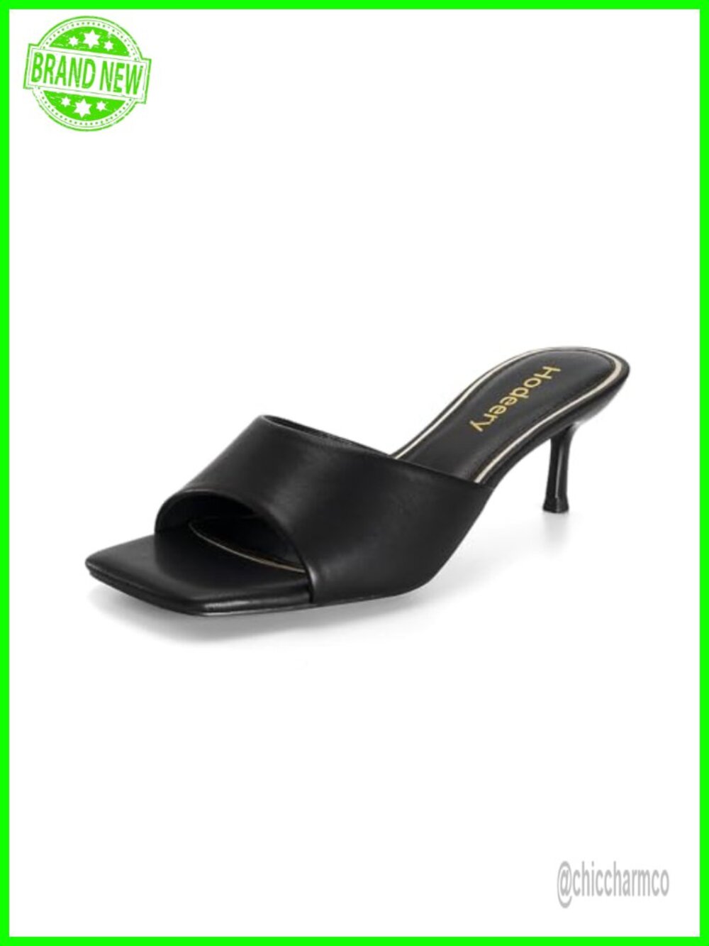 Kitten Heels for Women Slip On Low Heels Square Open Toe Closed Back Faux